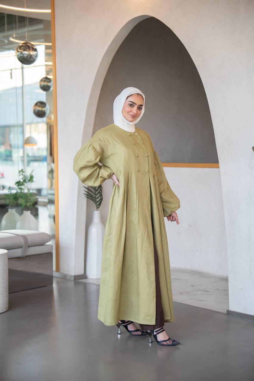 فستان لينن باللون الفستقي المميز C:J1033 Pistachio