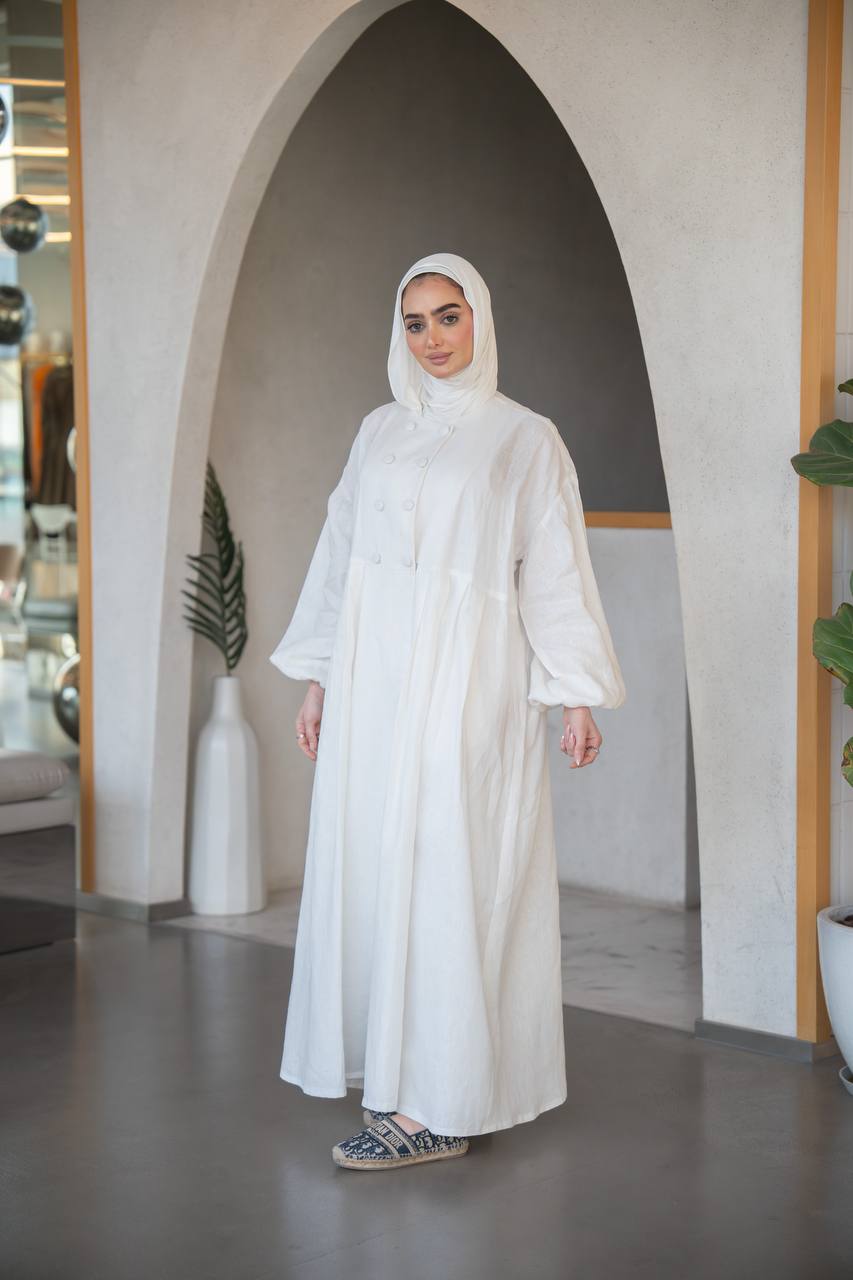 فستان لينن باللون الابيض C:J1033 White