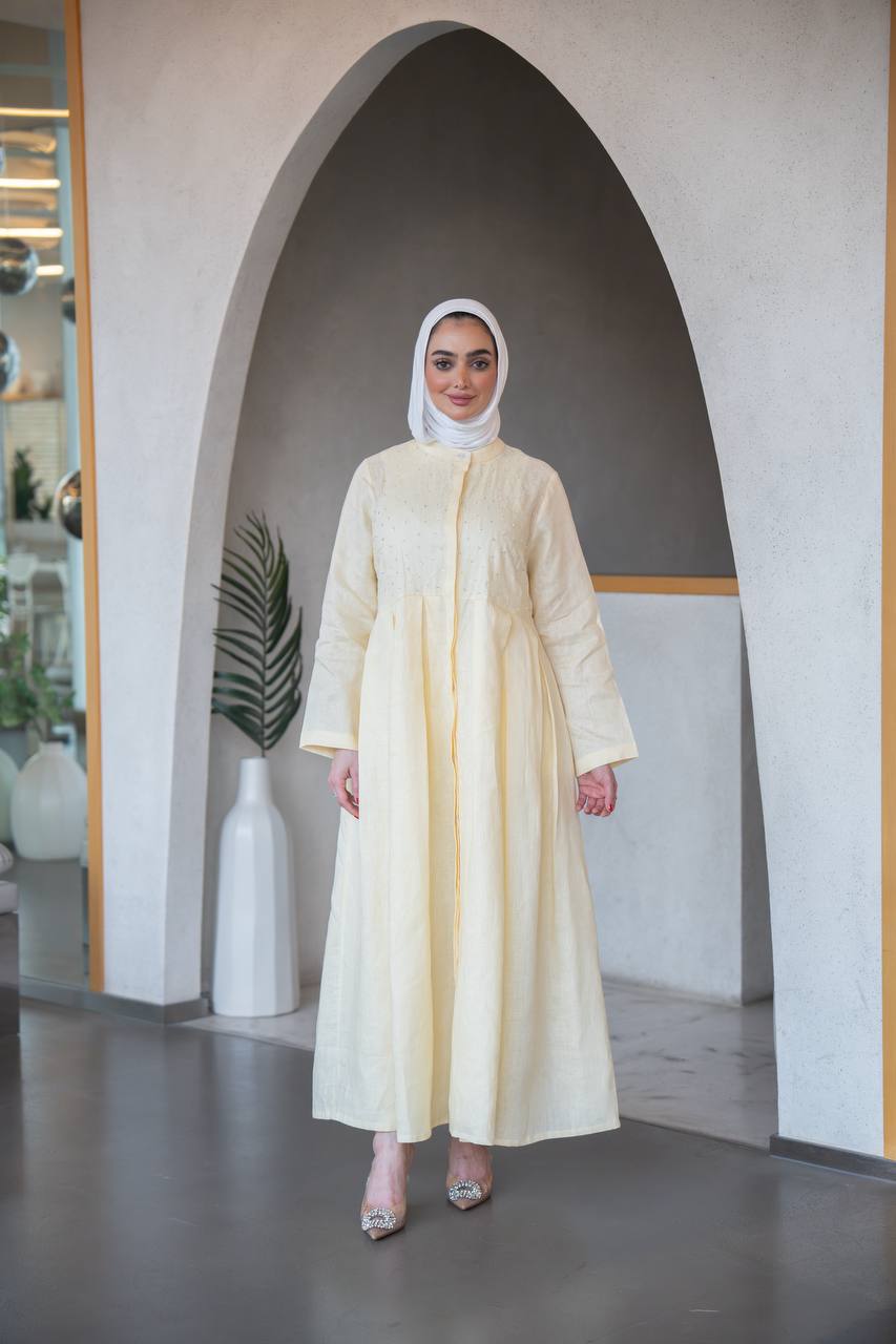 Distinctive butter yellow linen dress C:J1039 Yellow