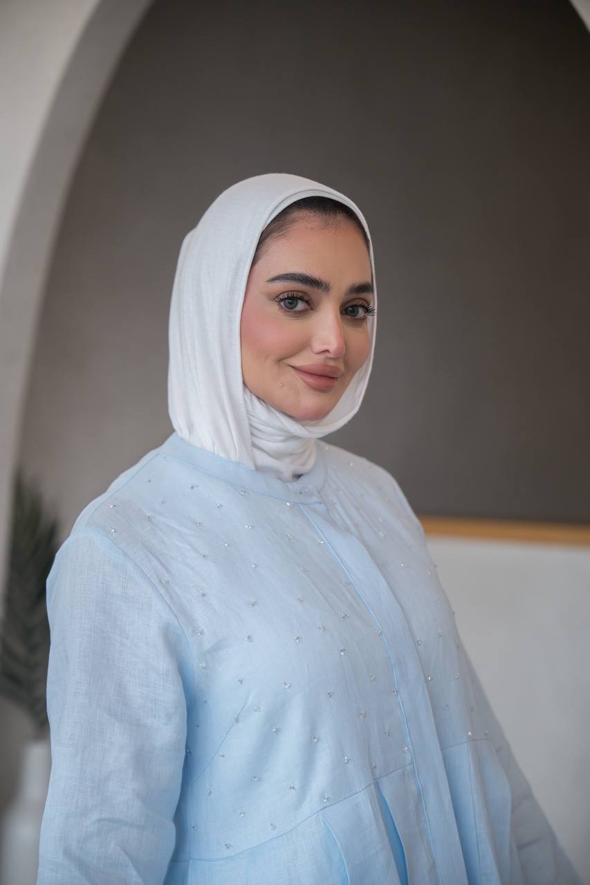 فستان لينن باللون ازرق فاتح مع شك يدوي C:J1039 Blue