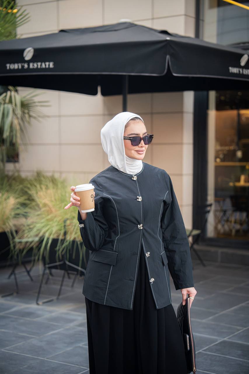 Black crepe dress and jacket set C:J1055