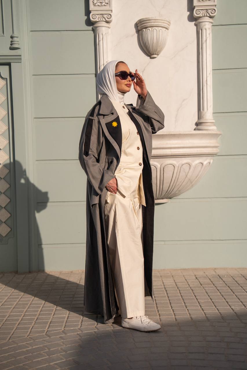 Gray trench coat linen. C:1089