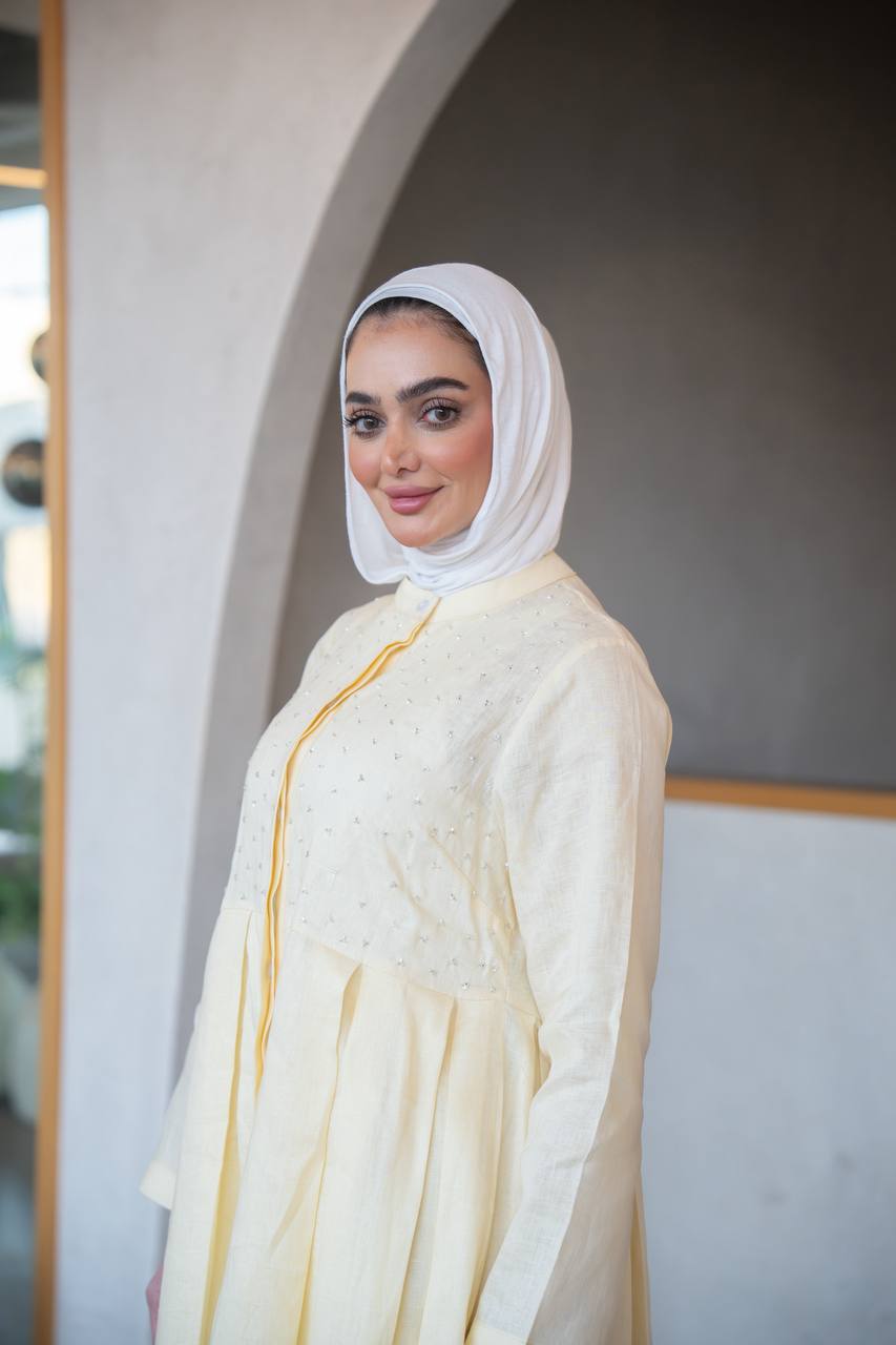 Distinctive butter yellow linen dress C:J1039 Yellow