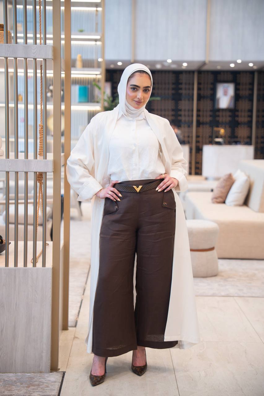 White trench coat with shirt and pants set C:1054