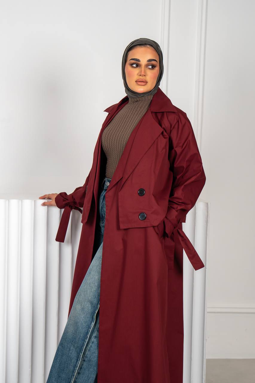 burgundy trench coat.C:J1018 Burgundy