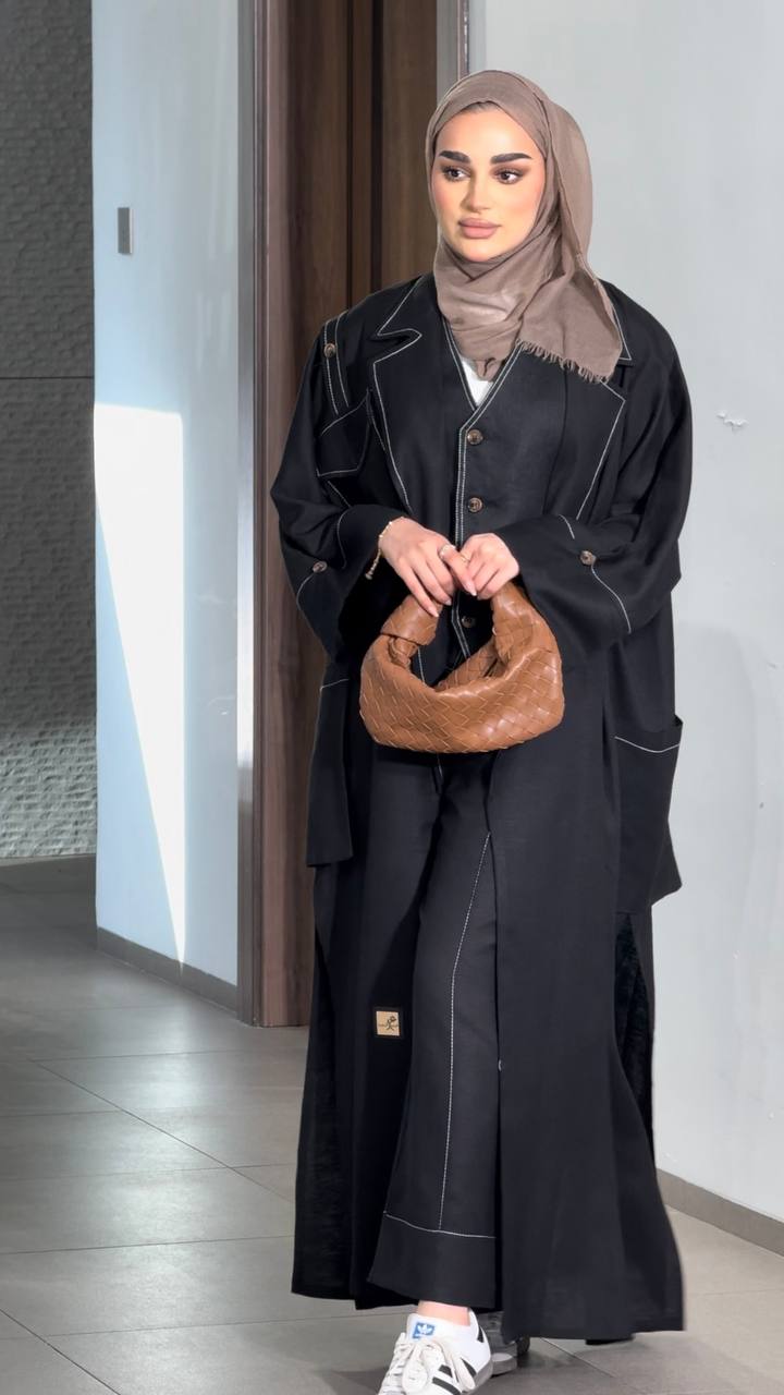 بليزر فري سايز بخام لينن الطبيعي باللون الاسود C:J6499 Black