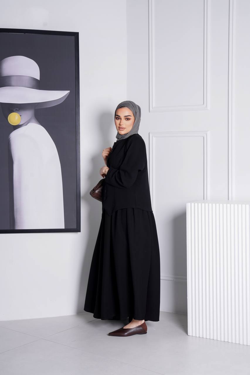 طقم فيست مع فستان بخام كريب باللون الاسود C:J1015 Black