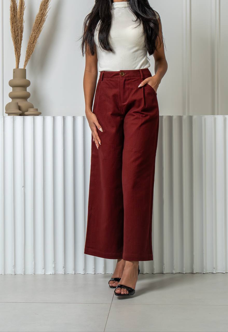 بنطلون كريب باللون العنابي C:J502 pants