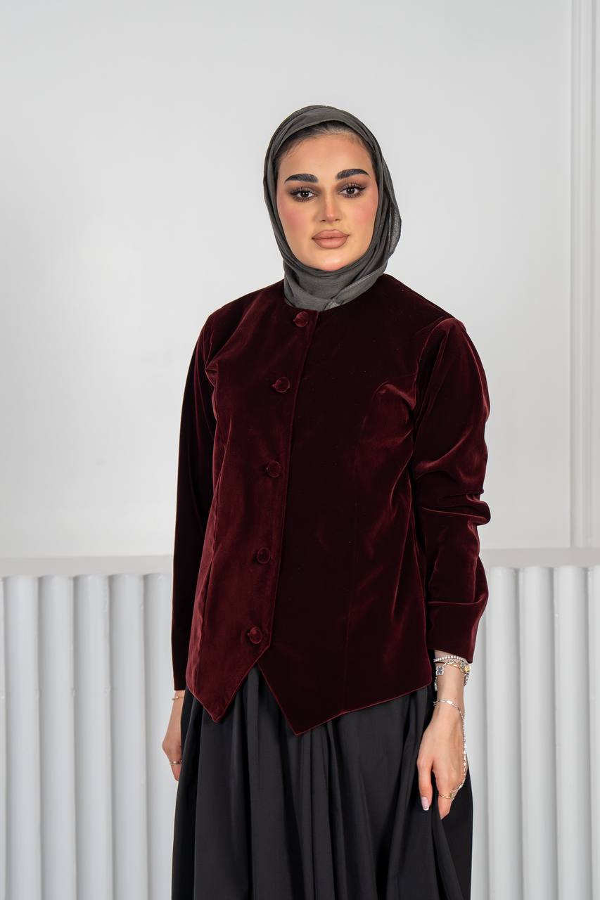 Burgundy velvet jacket set with trench coat skirt C:J1020 burgundy