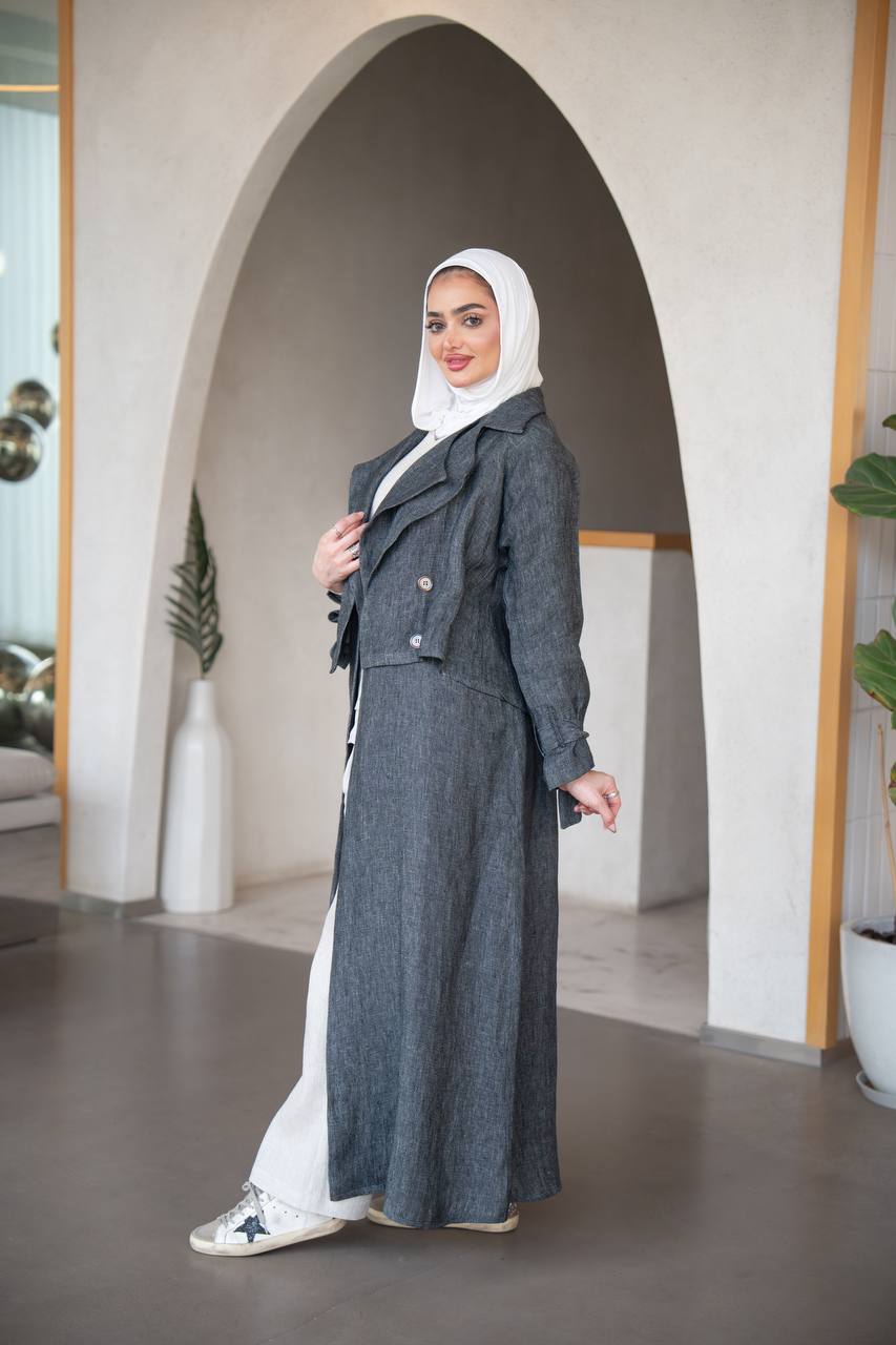 بليزر بخام لينن الطبيعي باللون الرمادي C:J1026 Grey