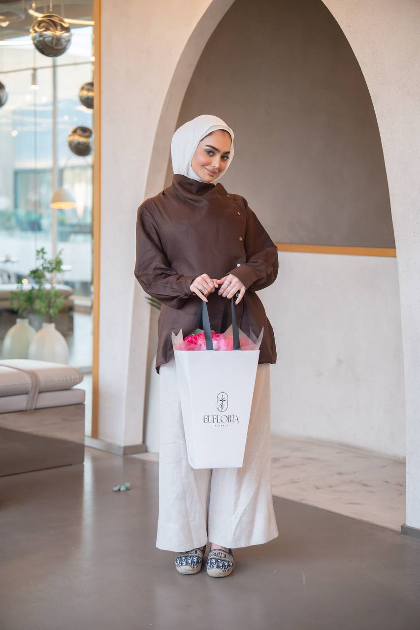 طقم قميص باللون البني مع بنطلون ، بخام لينن C:J1036 Brown