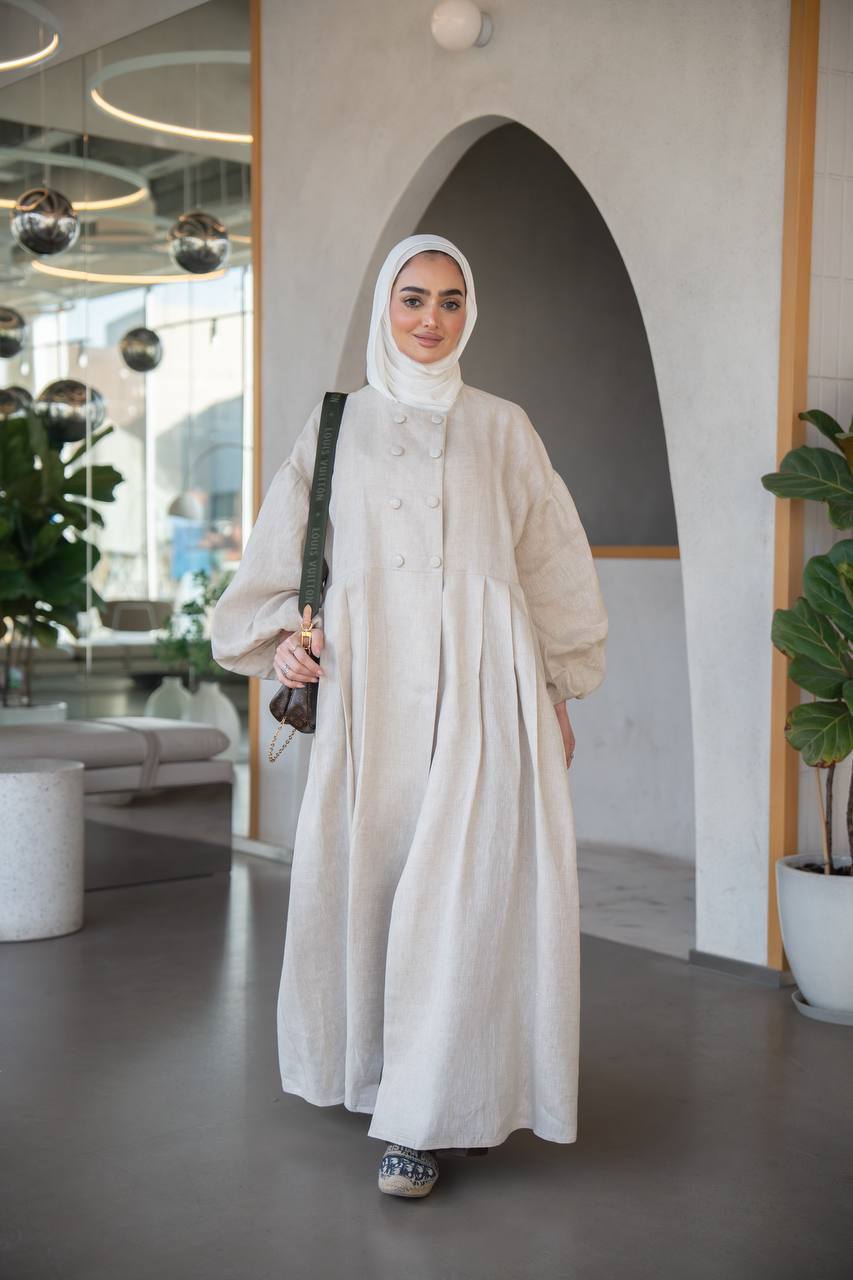 فستان لينن باللون البيج C:J1033 Beige