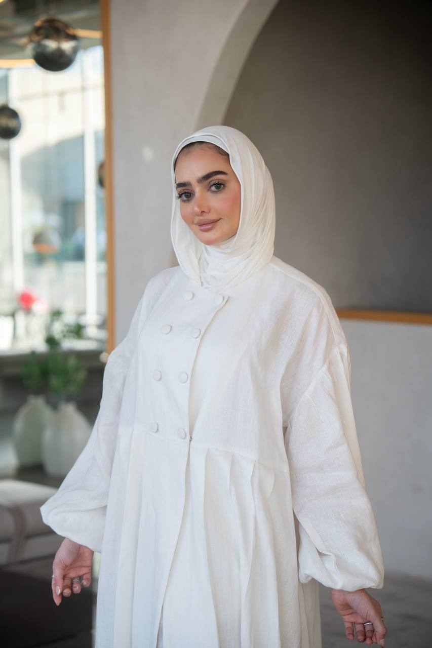 فستان لينن باللون الابيض C:J1033 White