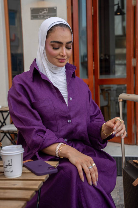 Shirt with skirt, linen in purple. C:1099