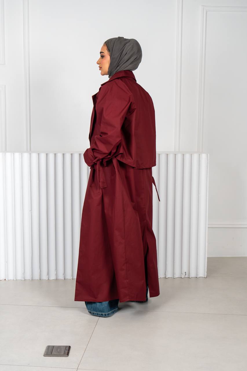 burgundy trench coat.C:J1018 Burgundy
