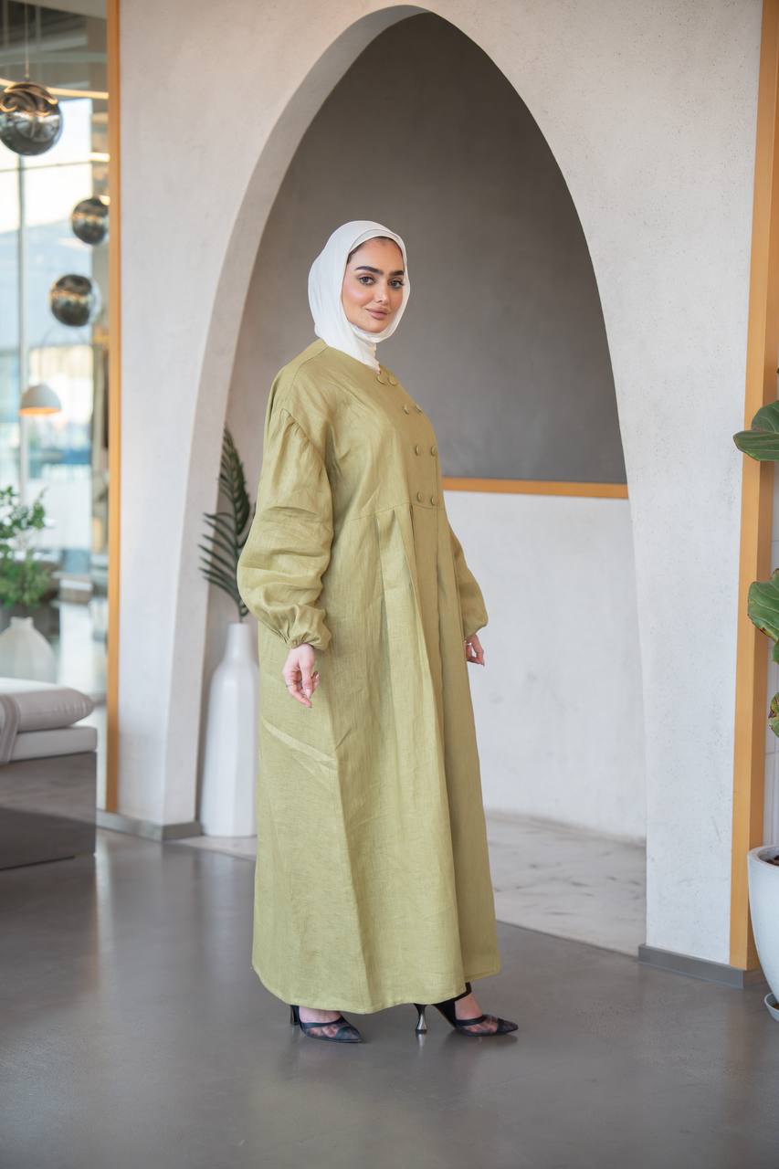فستان لينن باللون الفستقي المميز C:J1033 Pistachio