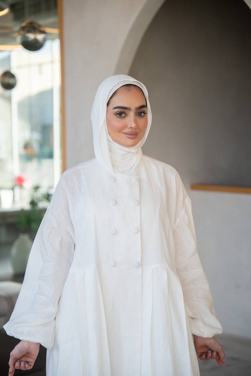 فستان لينن باللون الابيض C:J1033 White