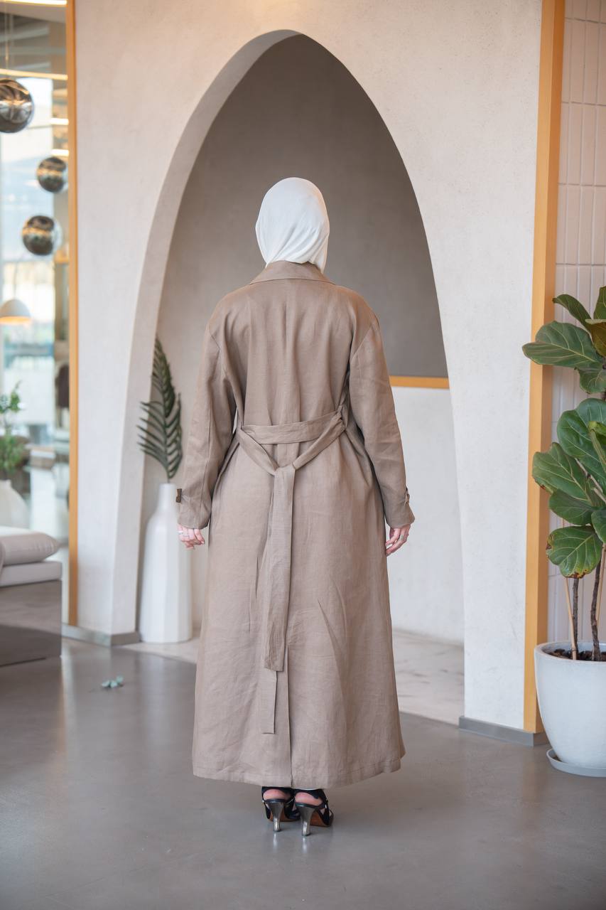 ترنش كوت بخام لينن باللون البيج C:J1035 Beige