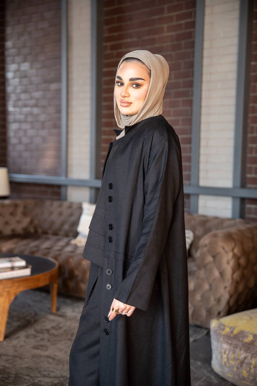 Black vest and inner set, made of natural linen C:J1021 Black set