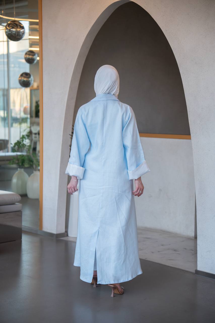 بليزر لينن انيق باللون الازرق الفاتح. C:J1037 Blue