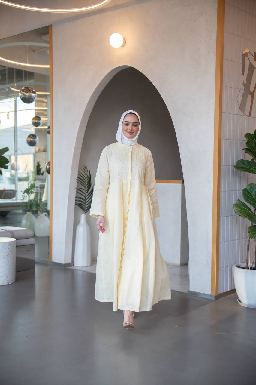 Distinctive butter yellow linen dress C:J1039 Yellow