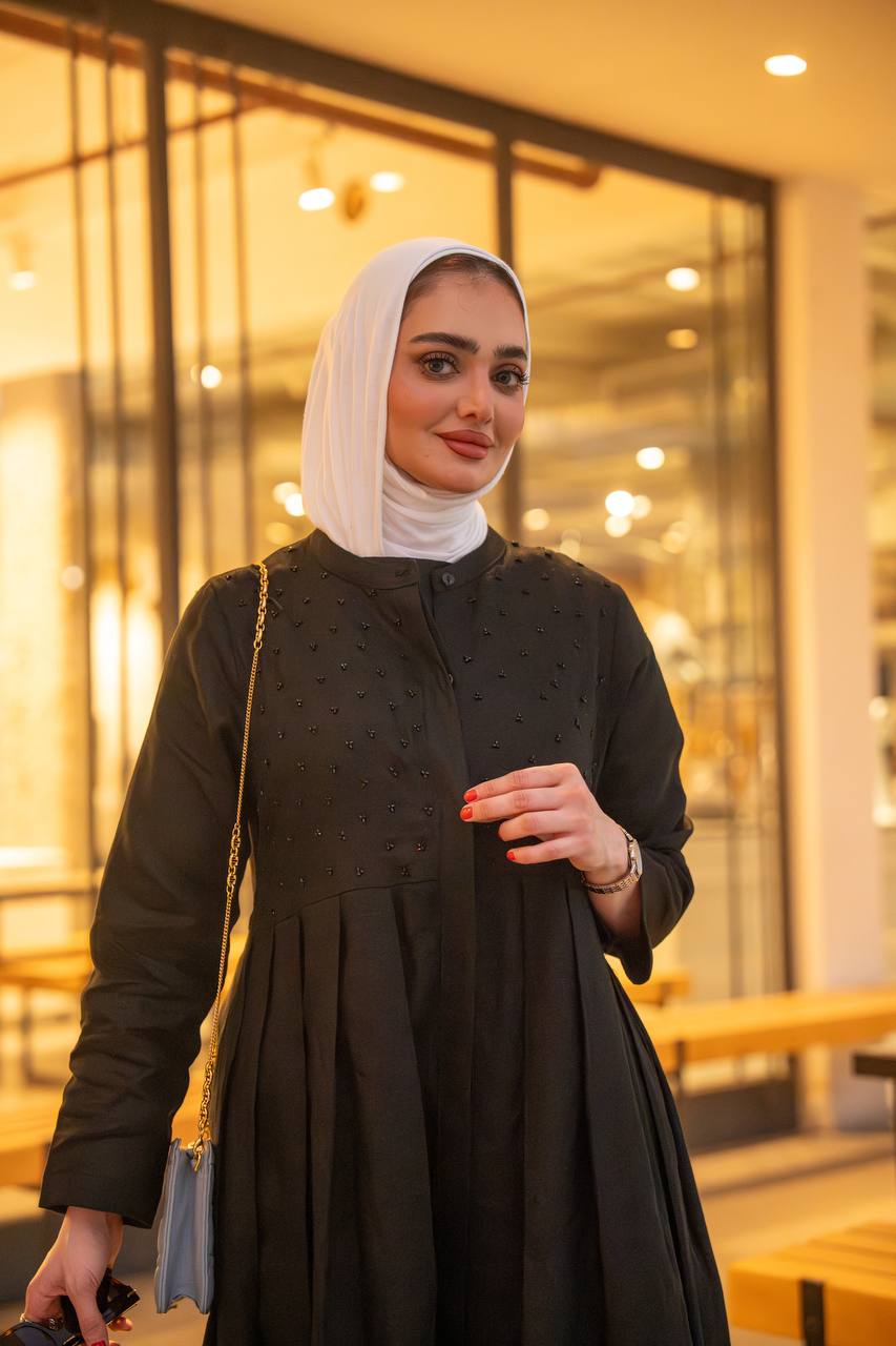فستان لينن باللون الاسود مع شك يدوي C:J1039 Black