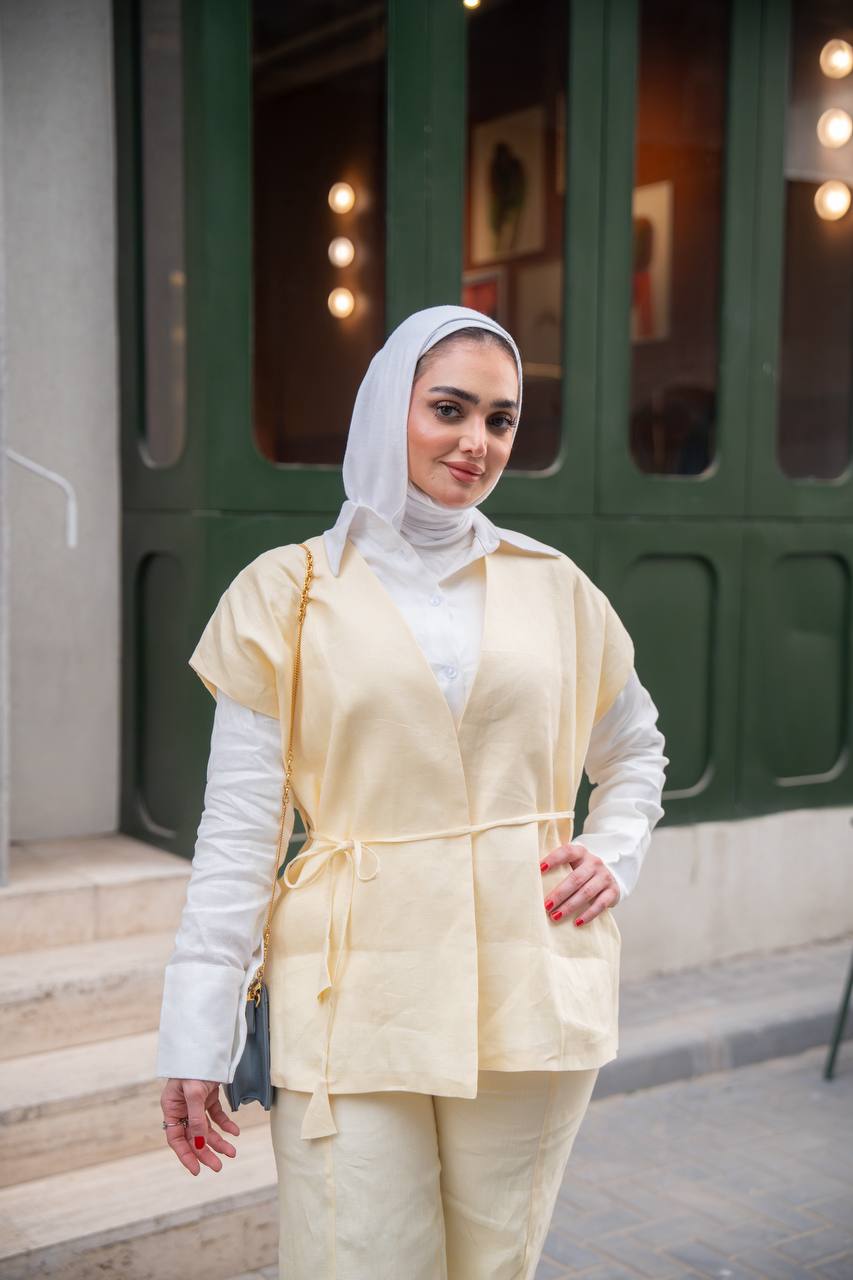 طقم لينن مكون من فيست مع قميص و بنطلون C:J1043 Yellow
