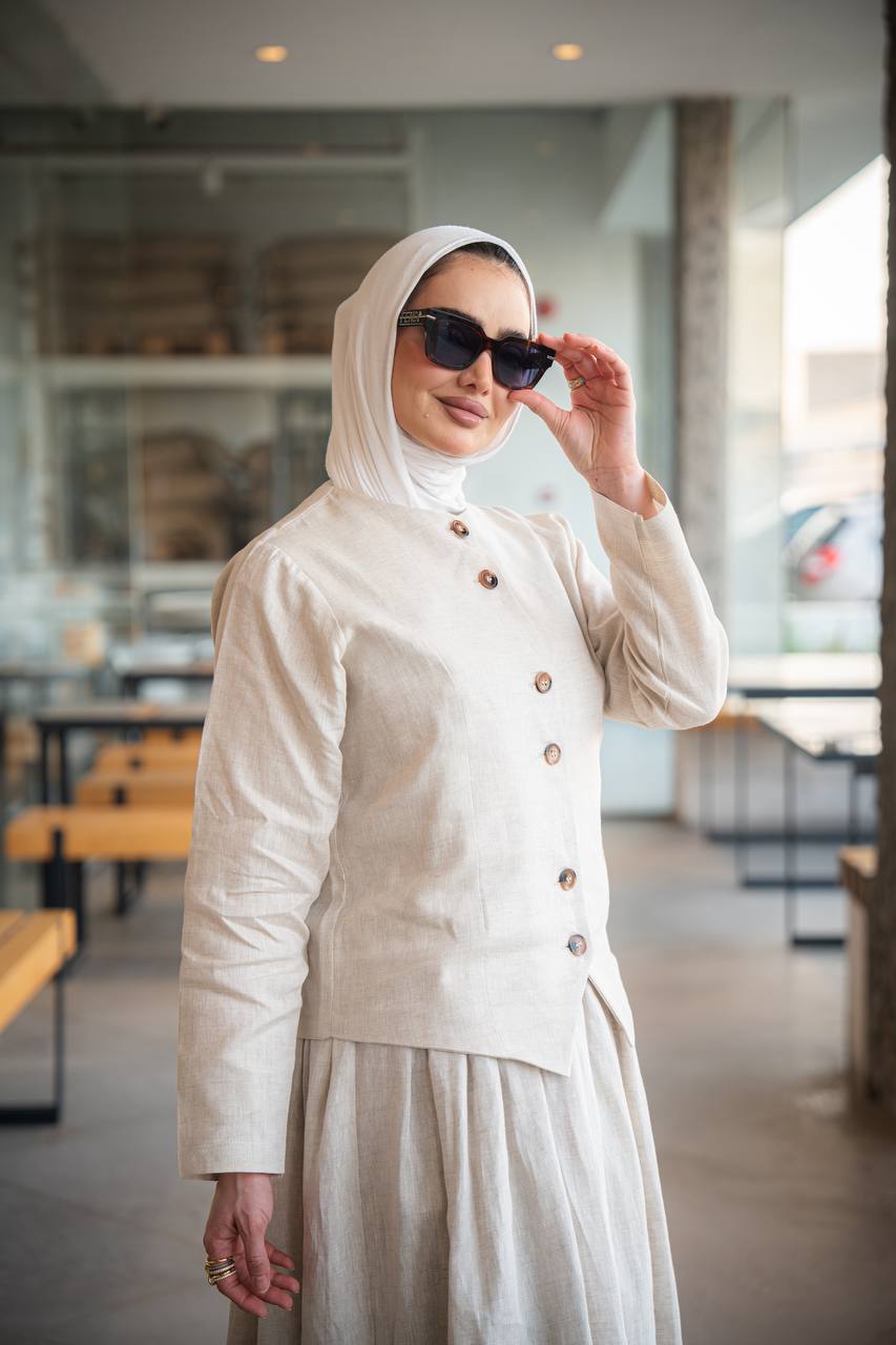 Beige Linen Dress and Vest Set C:J1015
