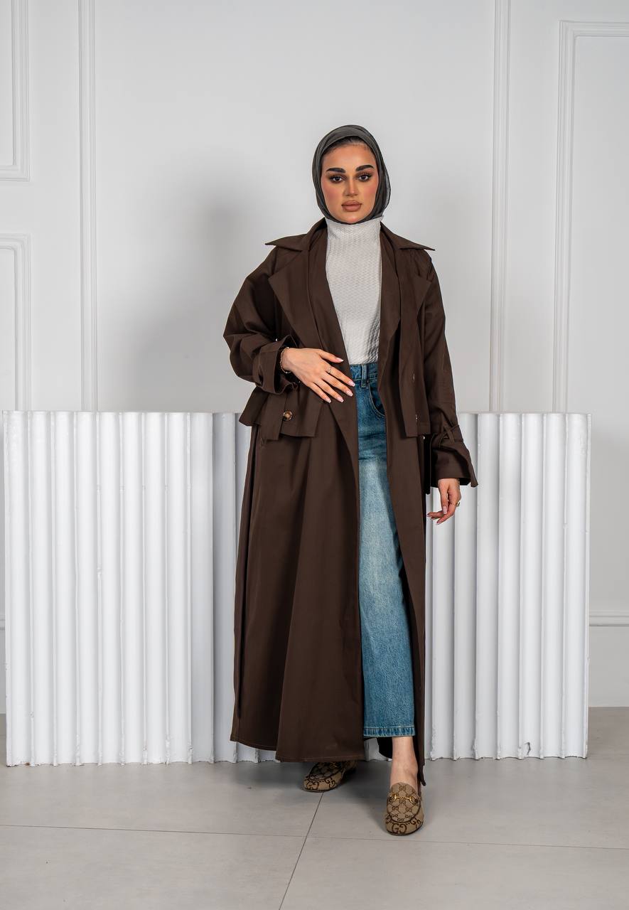 brown trench coat. C:J1018 Brown