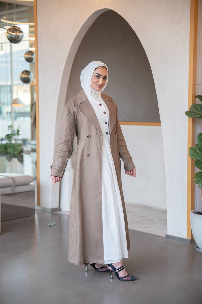 ترنش كوت بخام لينن باللون البيج C:J1035 Beige