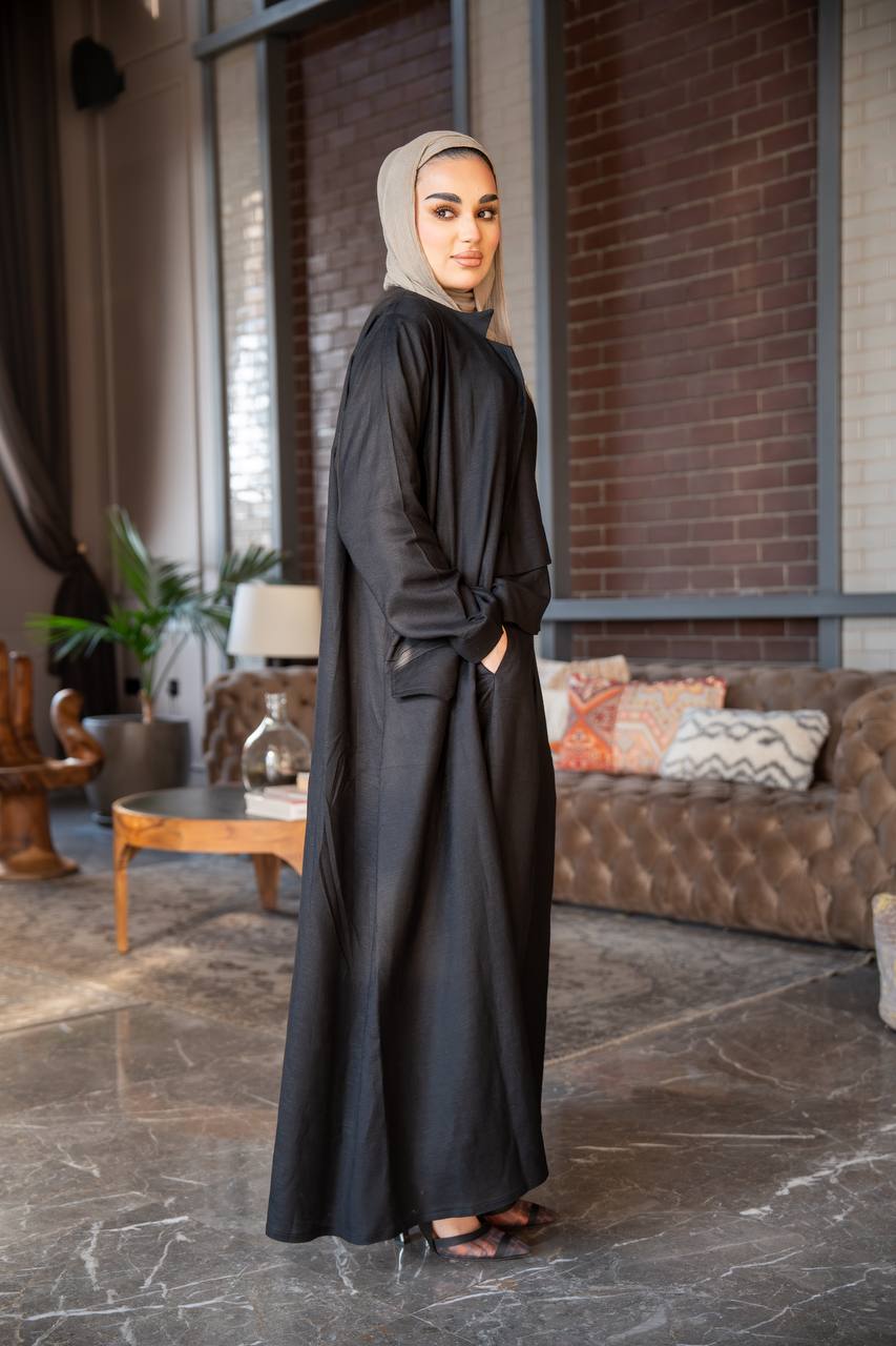 Black vest and inner set, made of natural linen C:J1021 Black set