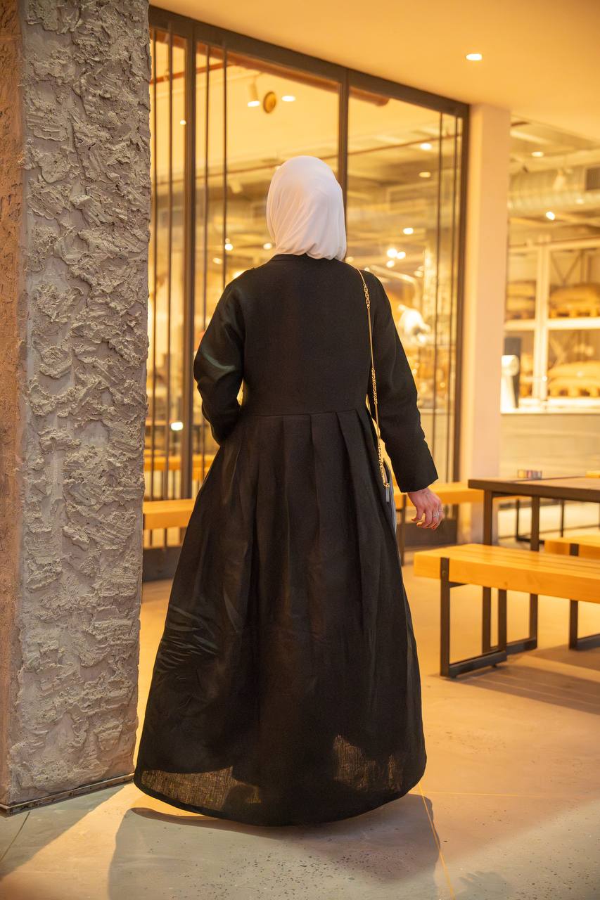 فستان لينن باللون الاسود مع شك يدوي C:J1039 Black