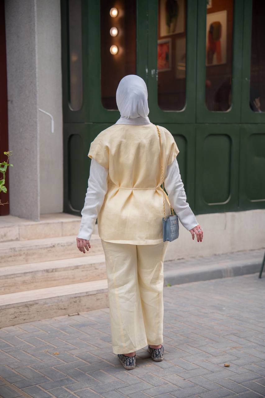 طقم لينن مكون من فيست مع قميص و بنطلون C:J1043 Yellow