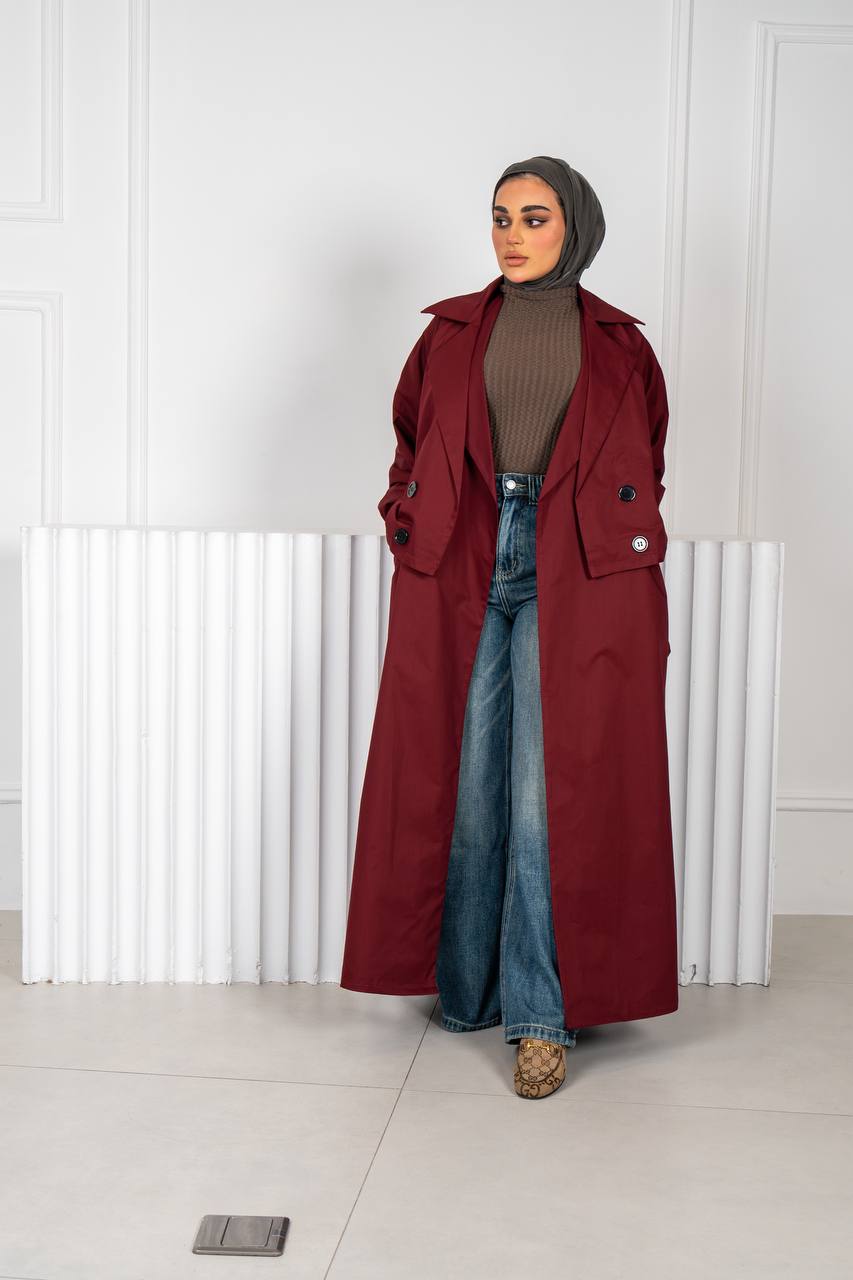 burgundy trench coat.C:J1018 Burgundy