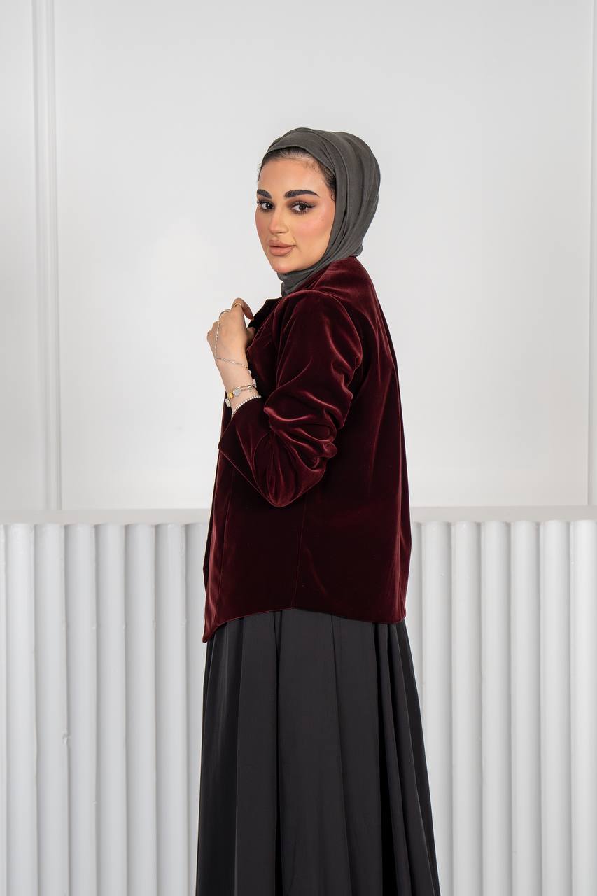 Burgundy velvet jacket set with trench coat skirt C:J1020 burgundy