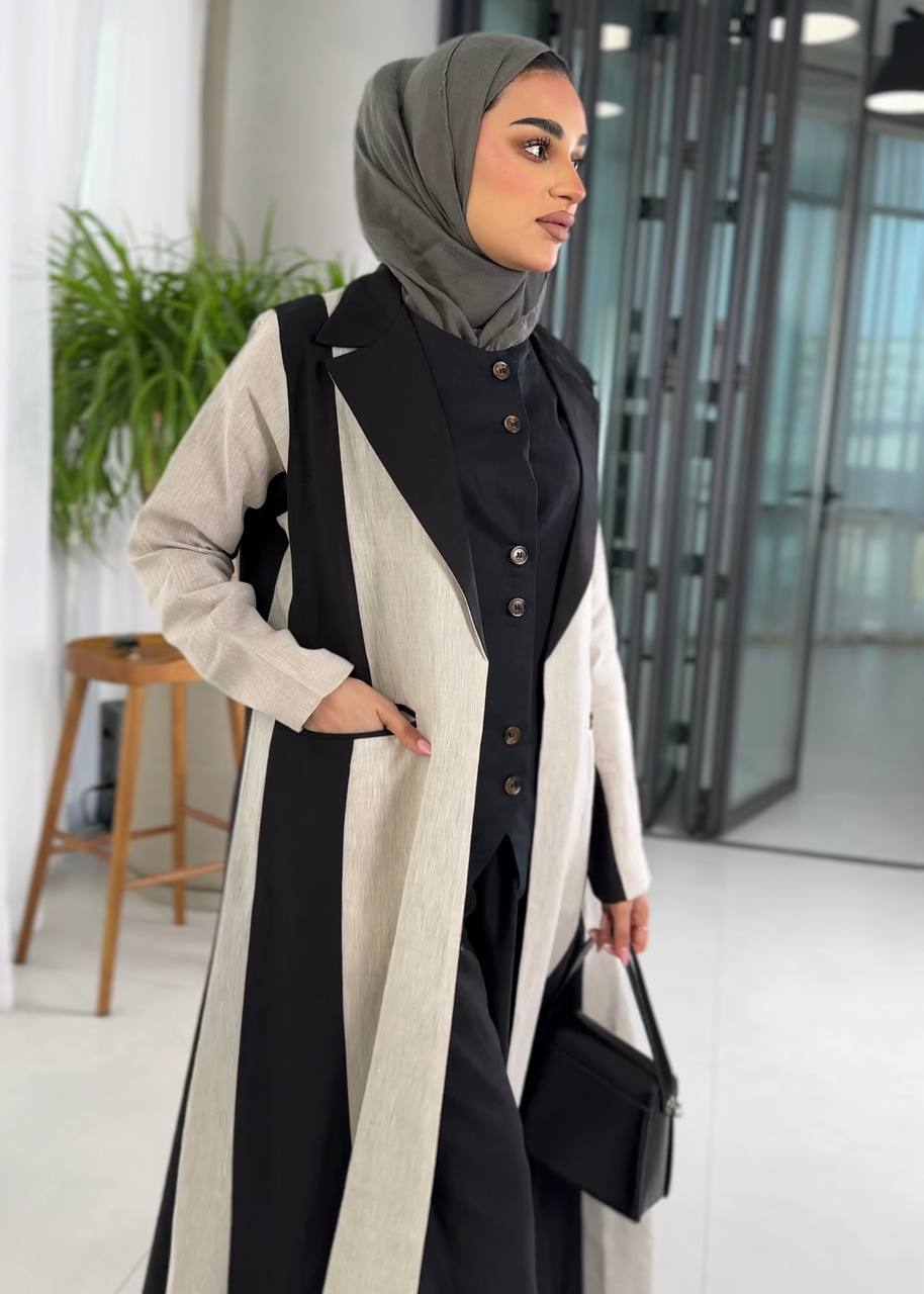 Linen blazer in two colors, light beige and black, C:J1009