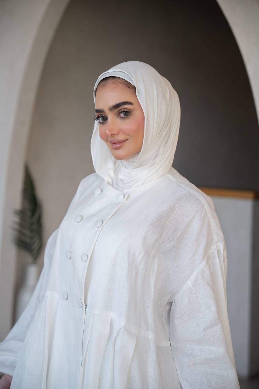 فستان لينن باللون الابيض C:J1033 White