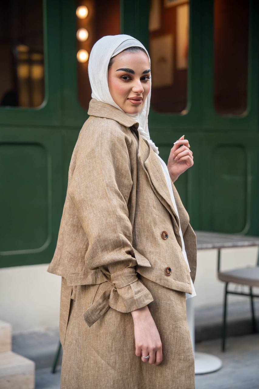 بليزر بيج مع طقم داخلي ، بخام لينن الطبيعي C:J1026 Beige