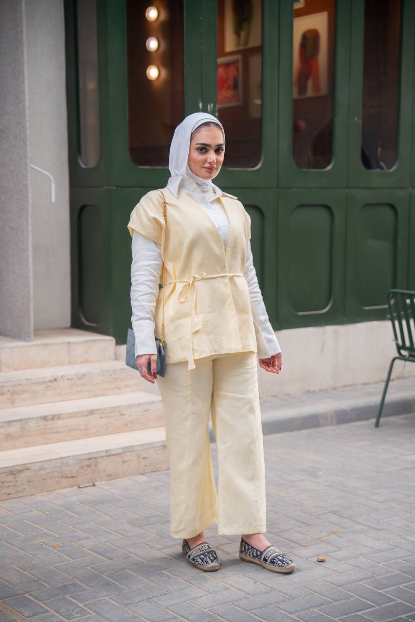 طقم لينن مكون من فيست مع قميص و بنطلون C:J1043 Yellow