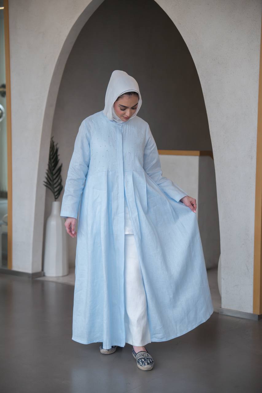 فستان لينن باللون ازرق فاتح مع شك يدوي C:J1039 Blue