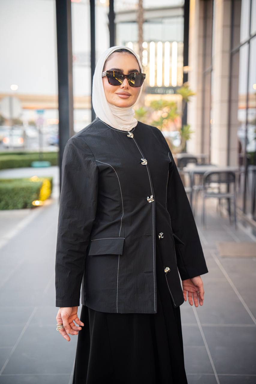 Black crepe dress and jacket set C:J1055