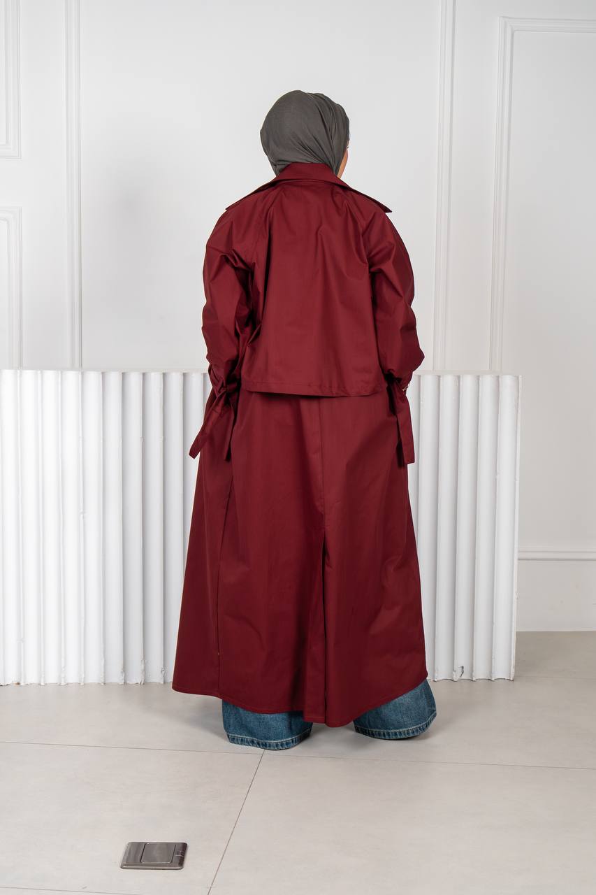 burgundy trench coat.C:J1018 Burgundy
