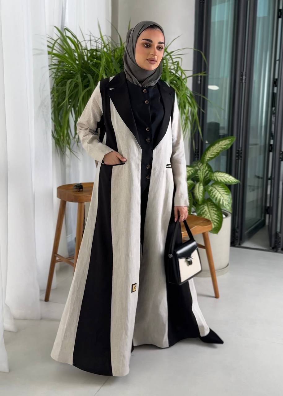 Linen blazer in two colors, light beige and black, C:J1009