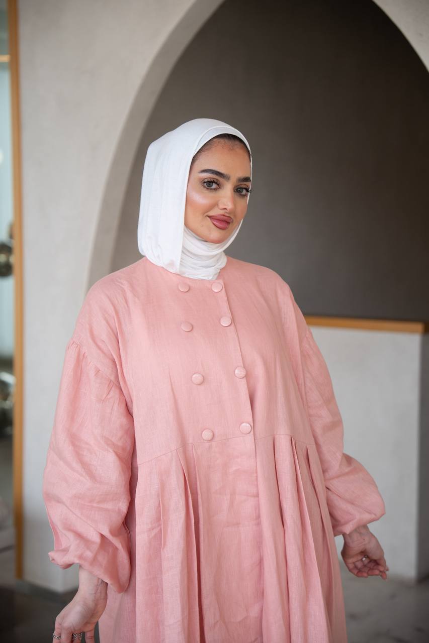 فستان بخام لينن ، باللون الوردي الانيق C:J1033