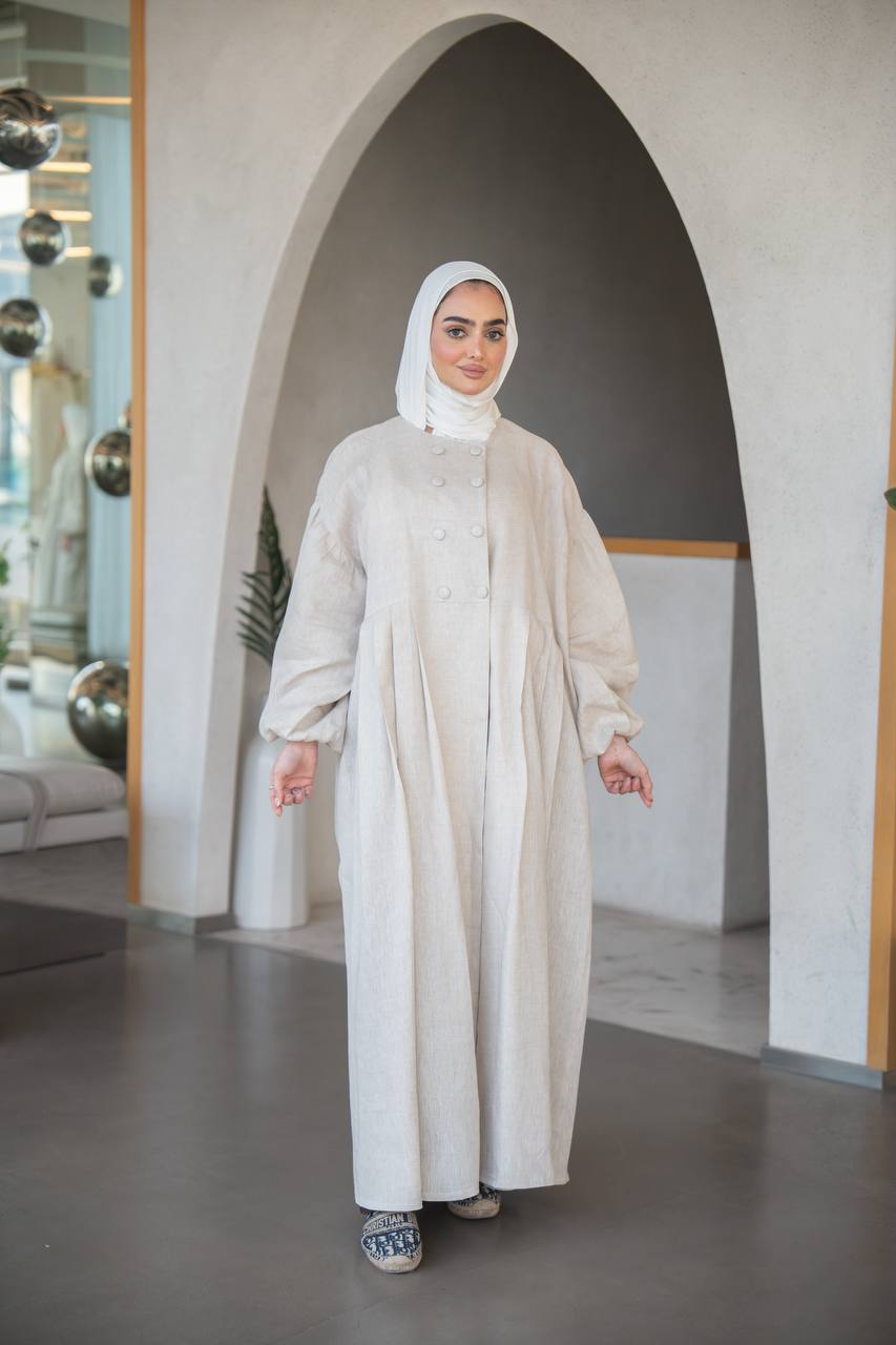 فستان لينن باللون البيج C:J1033 Beige
