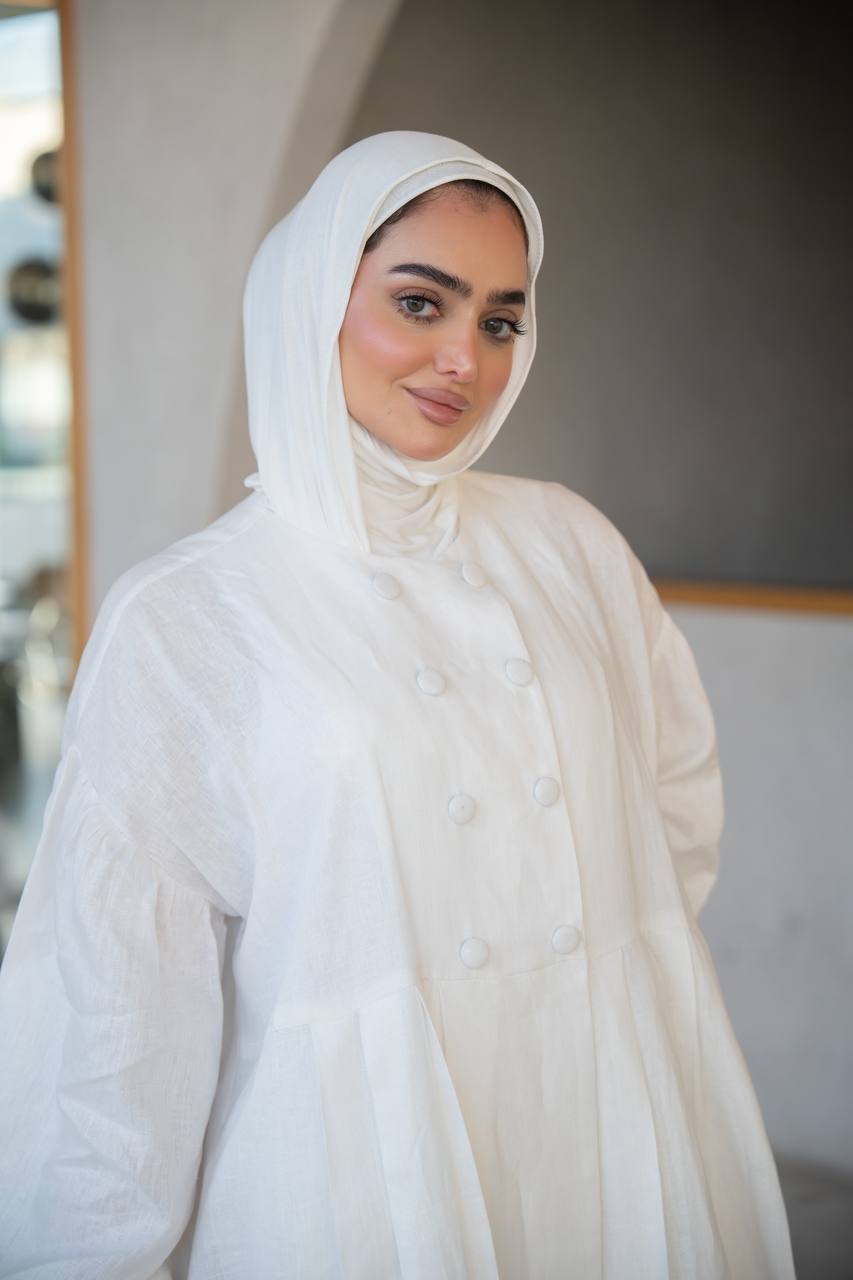 فستان لينن باللون الابيض C:J1033 White