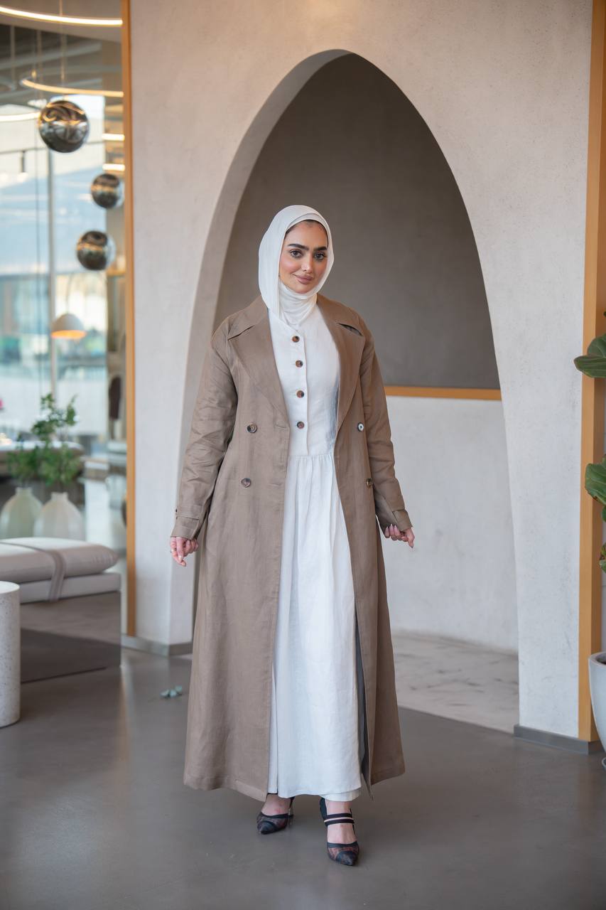ترنش كوت بخام لينن باللون البيج C:J1035 Beige