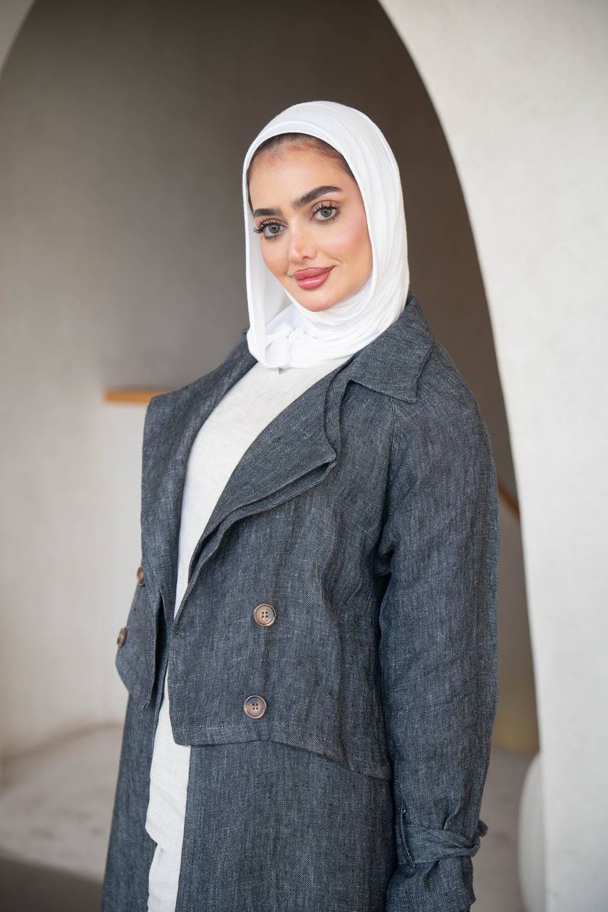 Grey blazer with inner suit, natural linen C:J1026 Grey-Set