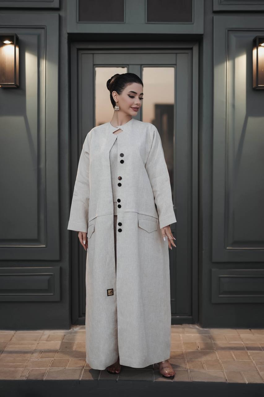 طقم فيست مع طقم داخلي باللون البيج ، بخام لينن الطبيعي C:j1021 Beige