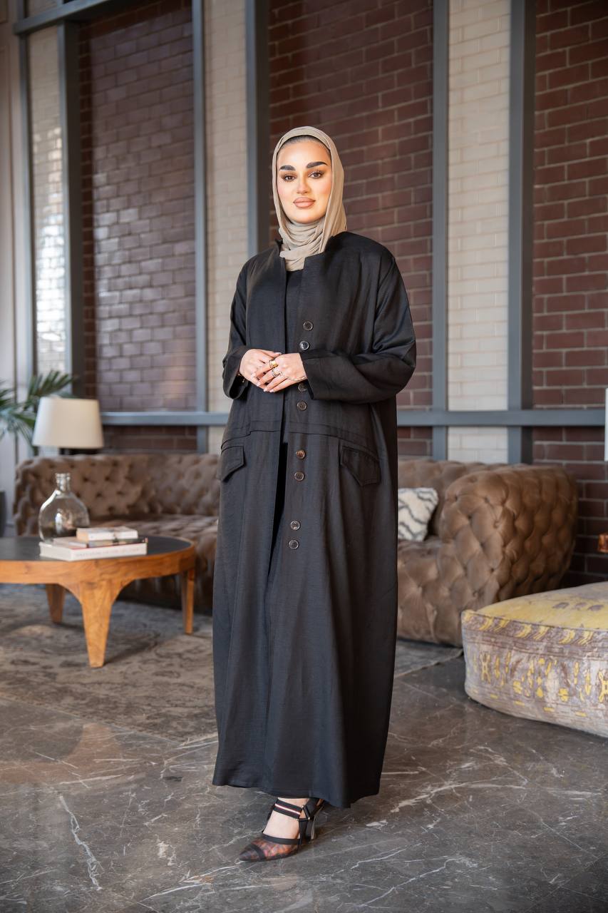 Black vest and inner set, made of natural linen C:J1021 Black set